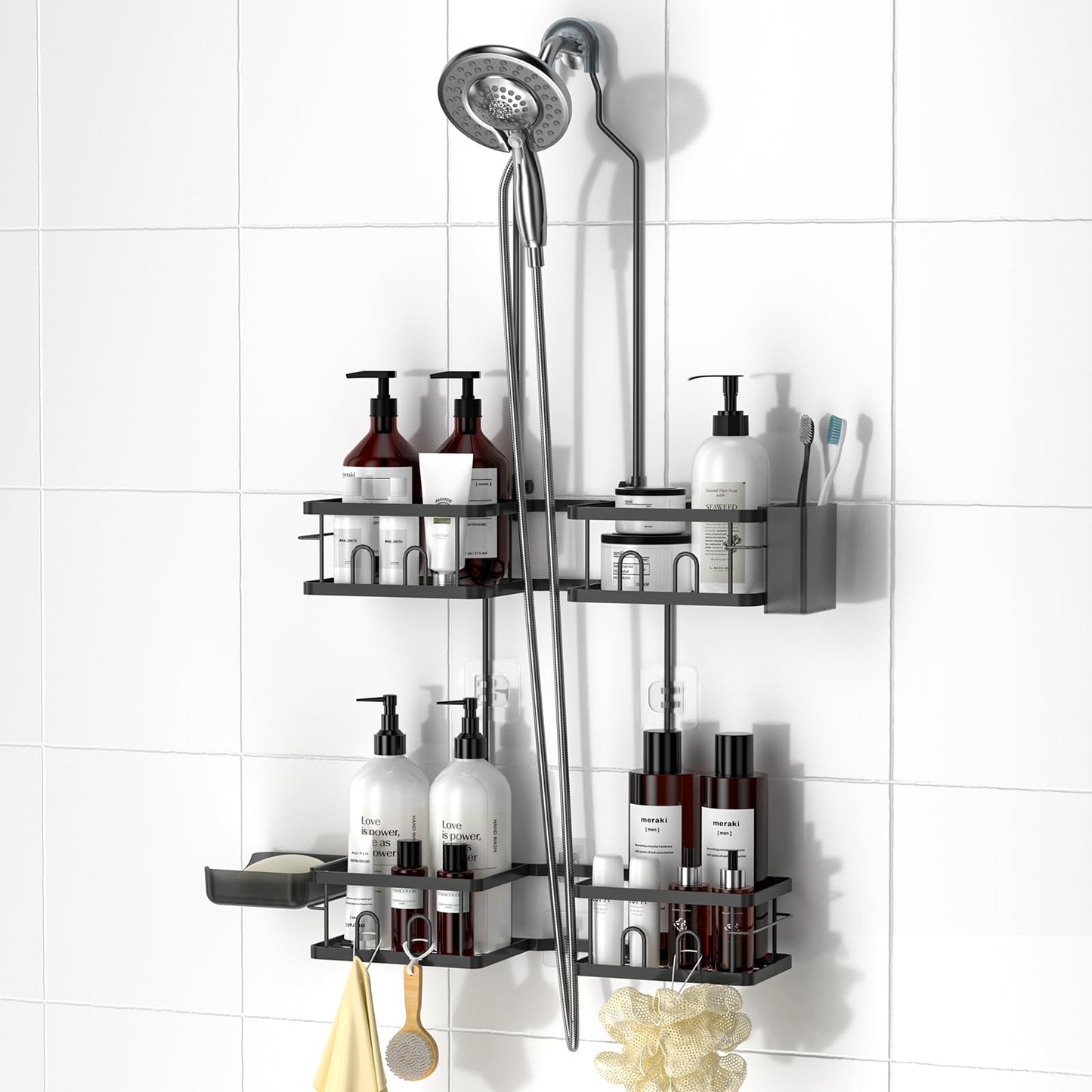 REINHARDT Adjustable Shower Caddy Hanging for Handheld Showerheads, Black