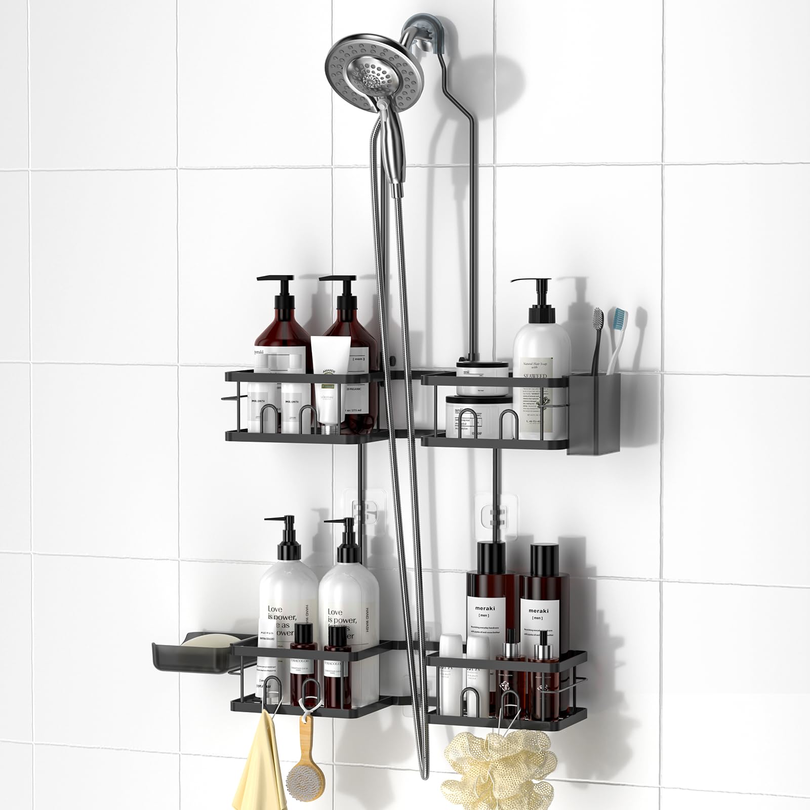 REINHARDT Adjustable Shower Caddy Hanging for Handheld Showerheads, Black