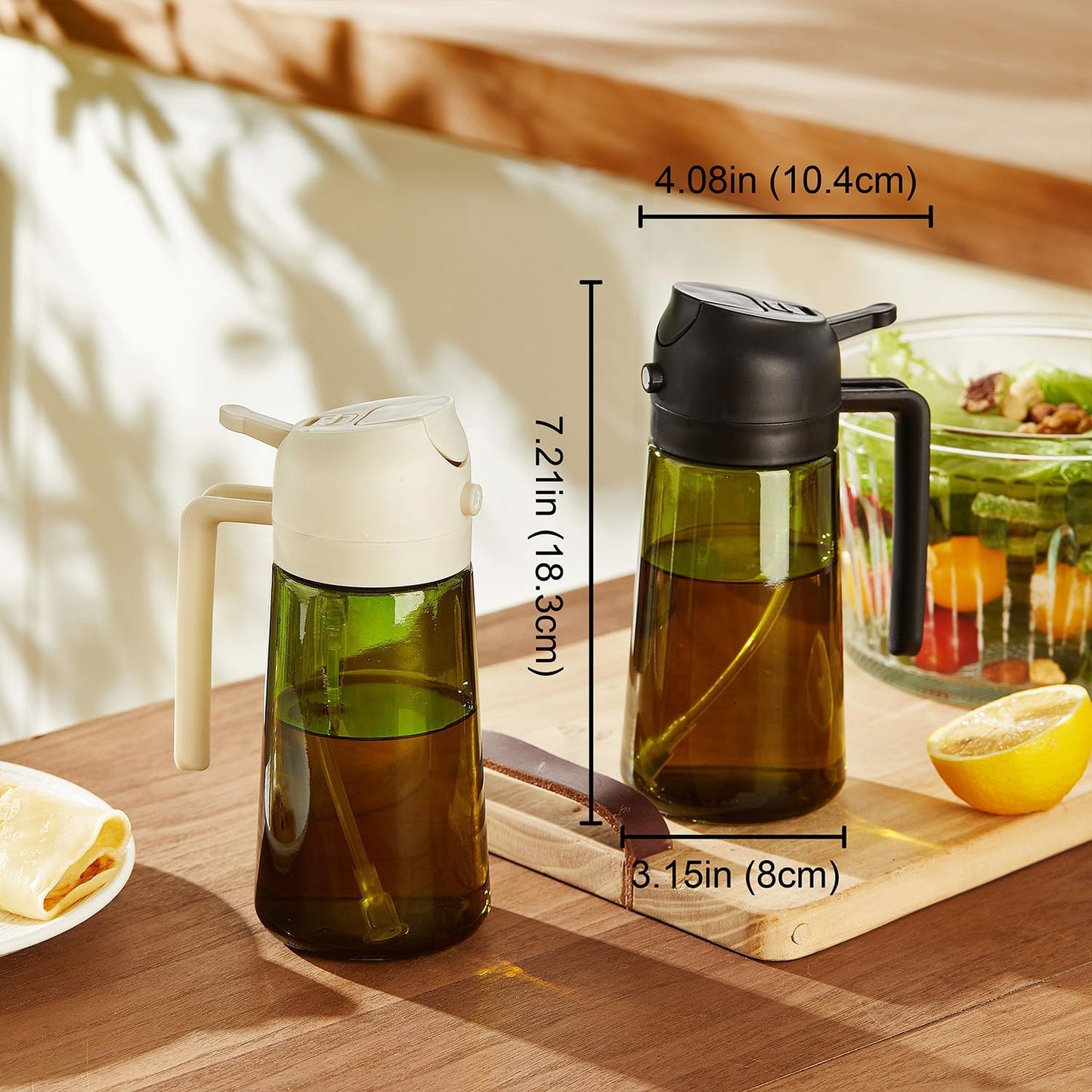TrendPlain - Original 16oz/470ml Olive Oil Dispenser Bottle for Kitchen Gadgets and Air Fryer Accessories - Olive Oil Sprayer for Cooking w/Stickers - Peach