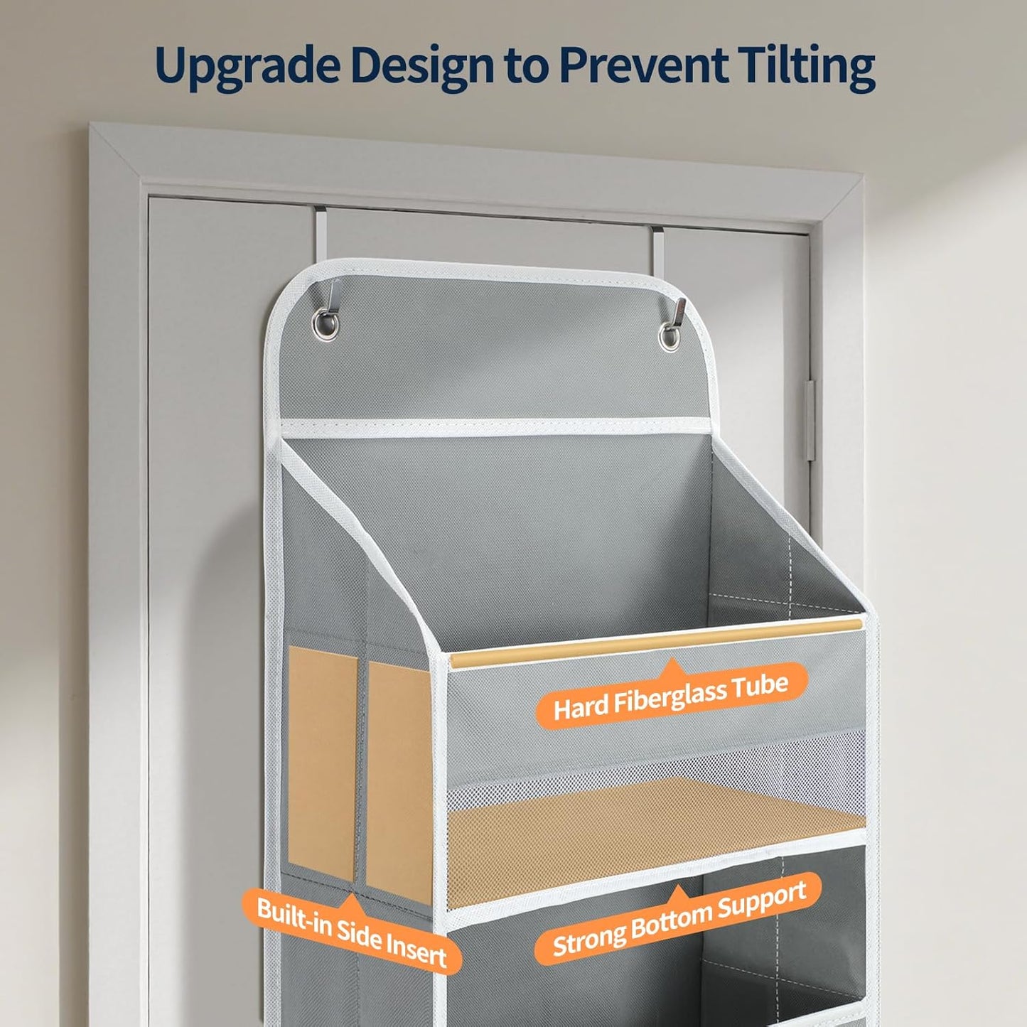 Yecaye Over The Door Organizer, Heavy Duty Hanging Organizers and Storage with 4 Large Capacity Pockets, Swing-Proof Behind The Door Storage for Bathroom Nursery Bedroom Dorm Closet, Grey