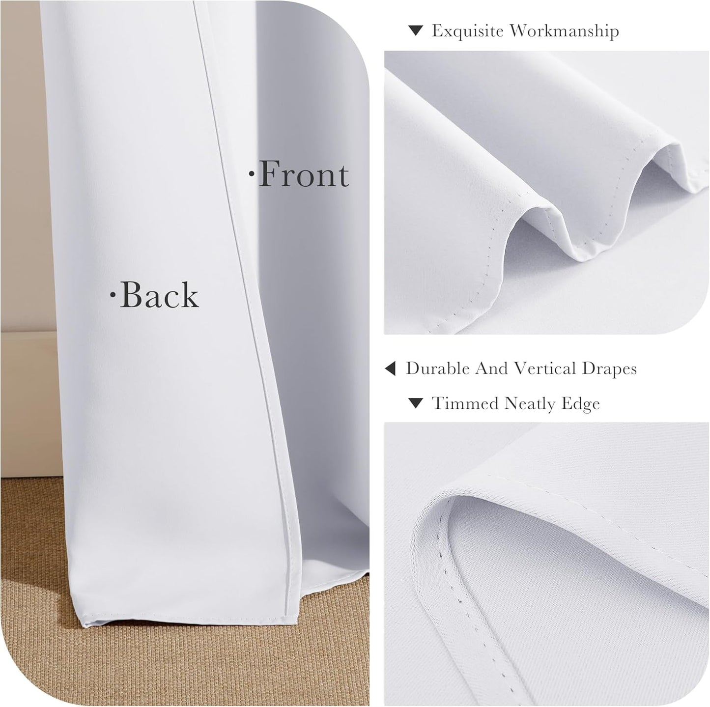 PONY DANCE Pure White Curtain 80 inches Long for Living Room, Thermal Insulated Drapes Noise Reducing Solid Grommet Top Window Curtain Panels for Home Decoration and Doorway, 42 x 80 inch, 1 Pair
