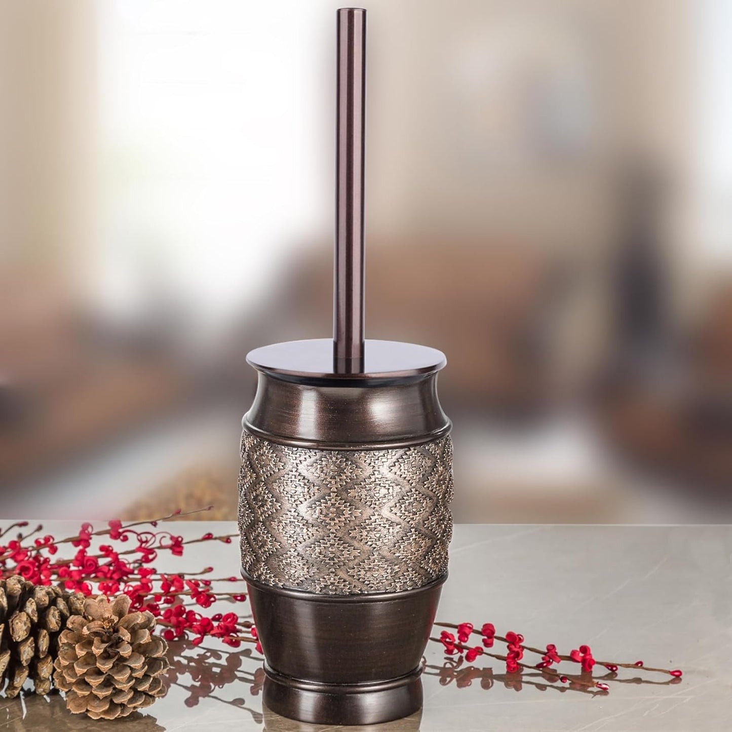 Creative Scents Dublin Brown Toilet Brush Set - Toilet Bowl Cleaner Brush and Holder - Decorative Toilet Bowl Scrubber - Space Saving Designed Toilet Bowl Cleaner