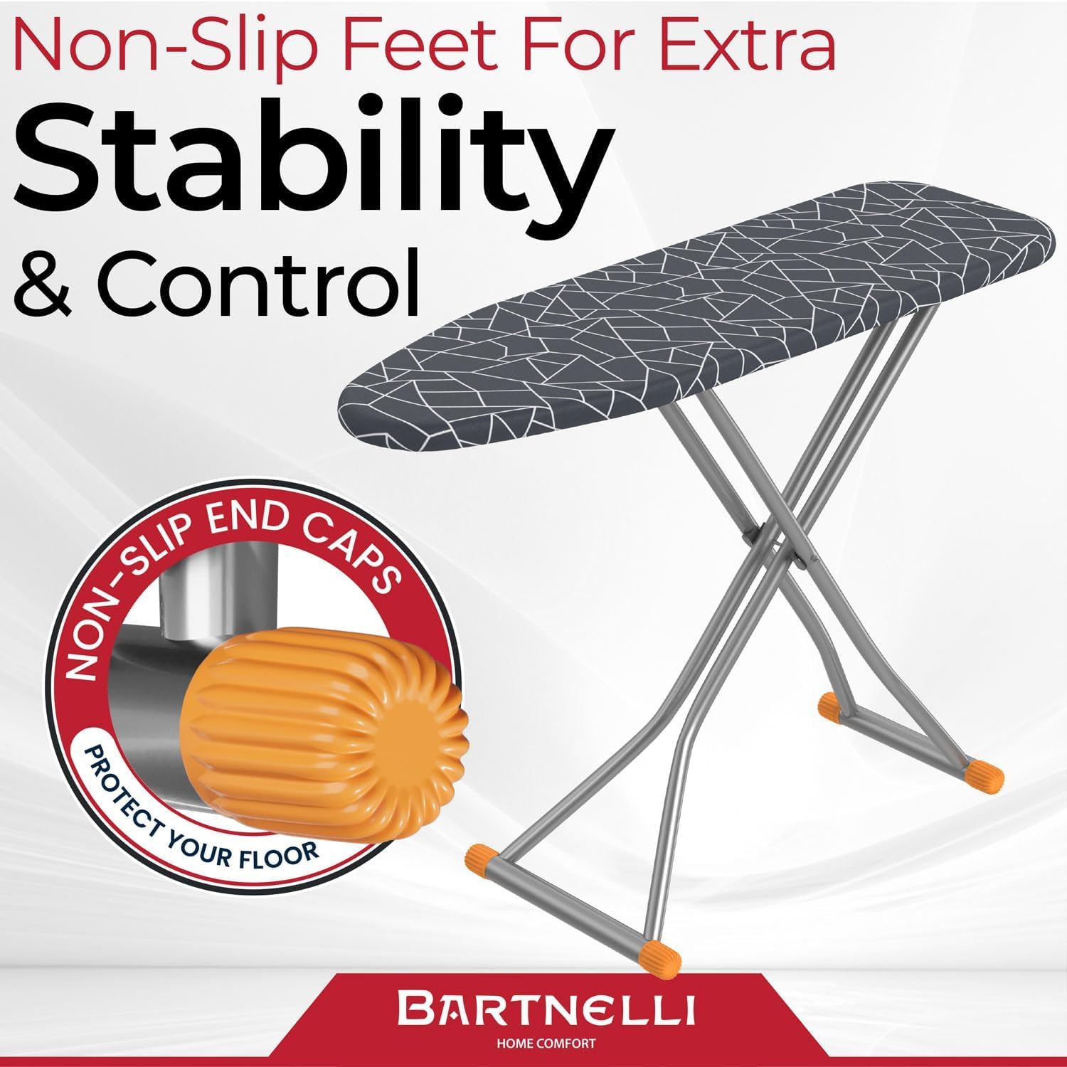 Bartnelli Compact Ironing Board, 13x43 Space-Saving Steel Foldable Iron Board, 4 Layer Cotton