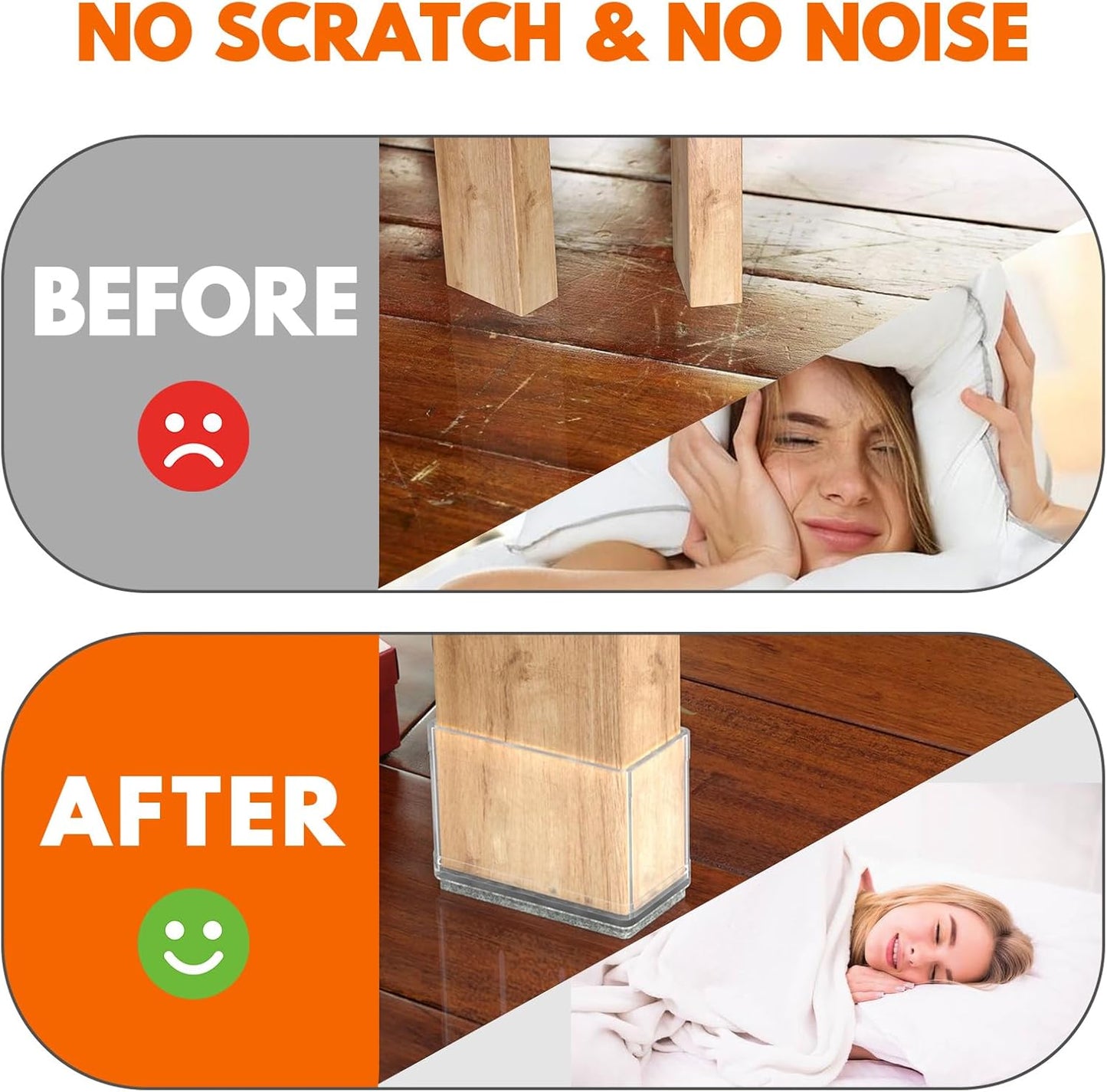 Rectangle Chair Leg Protectors for Hardwood Floors,16 PCS Silicone Covers to Protect Wood Tile Floors Felt Pads Furniture Leg Caps Reduce Noise. Easy to Move.(Clear,0.5 x 2 Inch,Rectangular)