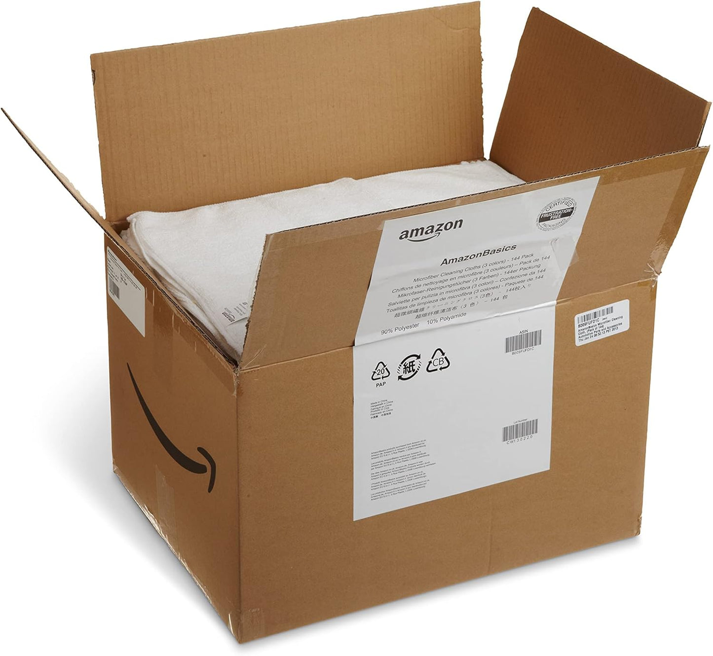 Amazon Basics Microfiber Cleaning Cloths for Cars, Non-Abrasive, Highly Absorbent, Lint and Scratch-Free, Reusable and Washable, 16" x 12", Blue/White/Yellow, 144-Pack