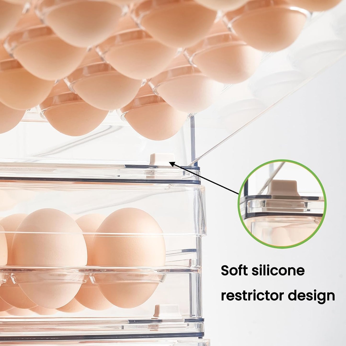 vacane 24 Capacity Egg Holder for Refrigerator Organizer Bins, Clear Egg Storage Container for Fridge Egg Drawer Egg Tray with Non-Slip Pads, Bpa Free Egg Organizer-2 Pack