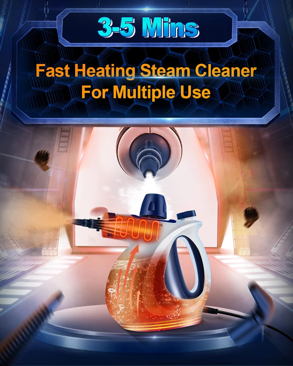 Handheld Pressurized Steam Cleaner with 11-Piece Accessory Set, Multi-Surface Steamer for Cleaning, All Natural Steam Cleaner for Home, Upholstery, Car, Floor, Kitchen and More