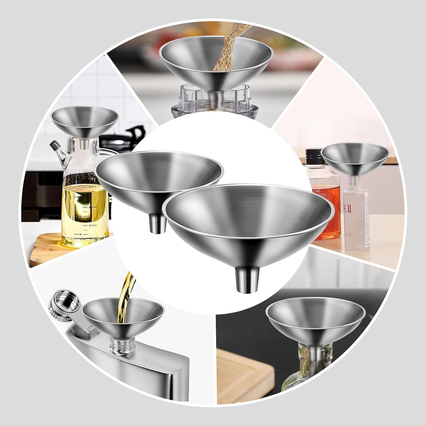 Small Funnel Set of 2, Stainless Steel Mini Funnel for Essential Oil Transfer, Kitchen Use