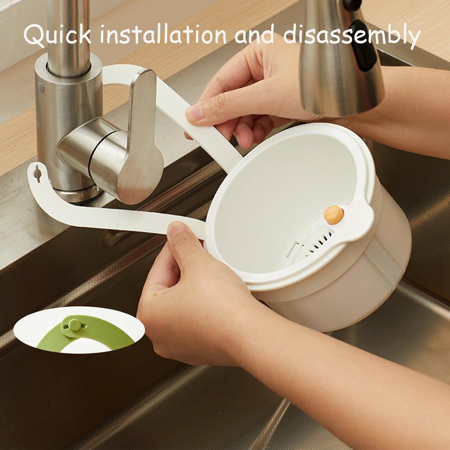 Sink Strainer Basket, Hanging Kitchen Sink Strainer Basket, Press to Dump, Easy Installation, Food Fruit & Vegetable Drainer Rack, Corner Waste Collector (White)