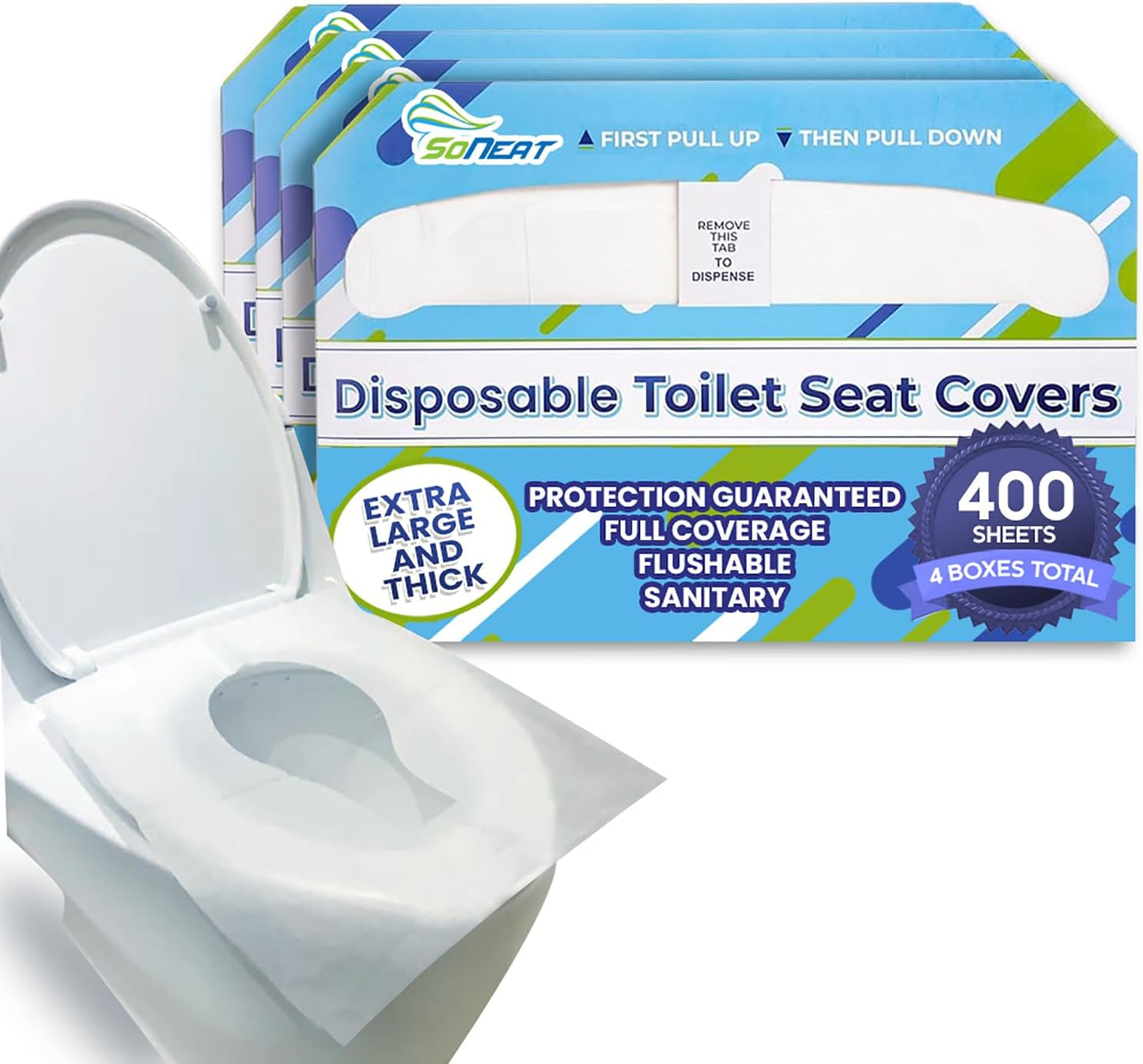 Disposable Toilet Seat Covers XL Half Fold Flushable – 400 Sheets (4 Pack) for Public Facilities, Office, School, Hotel & Business Use – Premium toilet seat cover For Commercial Wall Dispenser