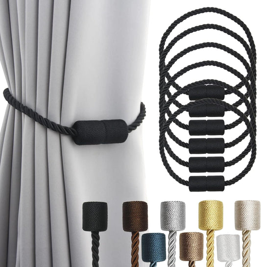 6 Pack Black Strong Magnetic Curtain Tiebacks Outdoor Elegant Decorative Tie Backs Modern Rope