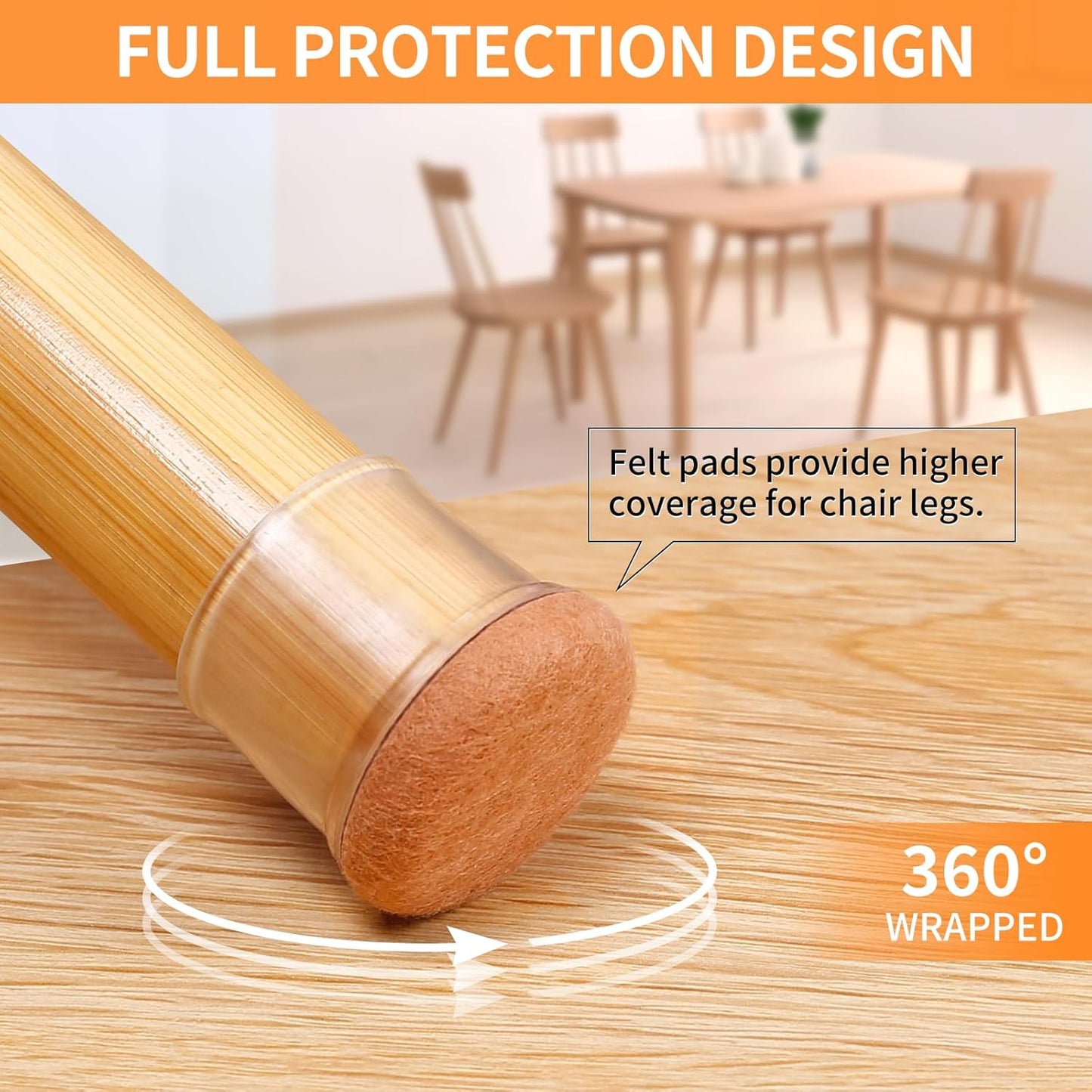 Ezprotekt 24 Pcs Extra Large Chair Leg Protectors with Felt, Round Chair Leg Caps, Floor Protectors for Chairs, Felt Furniture Pads Covers, Bar Stools Leg Protectors Cups (XL Fit: 1.4"-1.65", Clear)