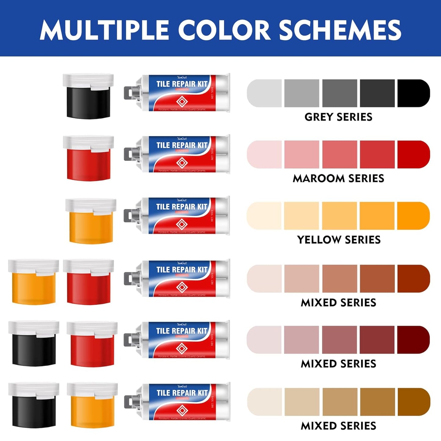 Tile Repair Kit, Ceramic Tile Repair Kit for Bathtub Crack and Hole, Porcelain Tile Chip Repair Kit, Floor Cracked Tile Filler Fix Chipped Edges Corners, Reattaches Missing Pieces, Acrylic