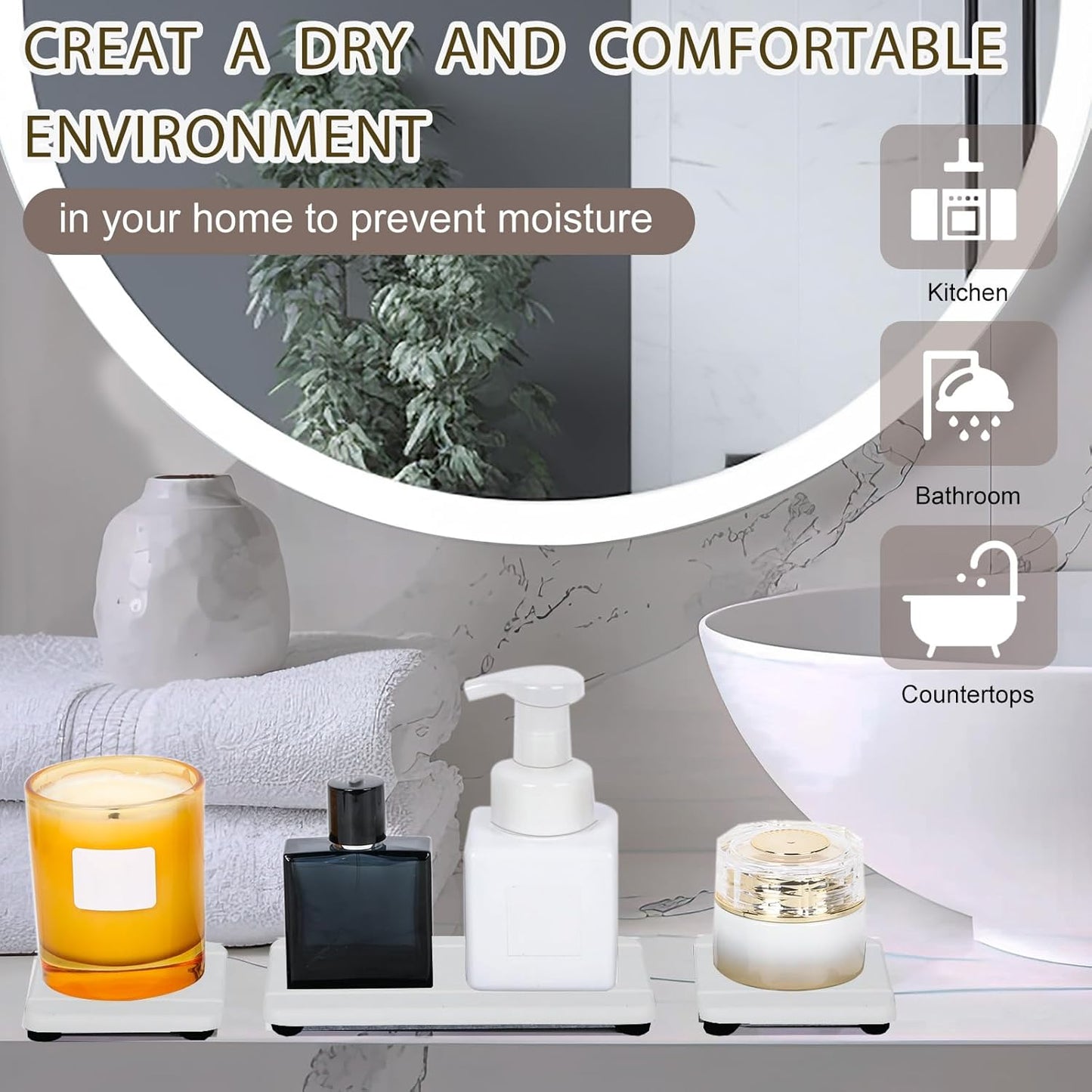 Set of 6 Water Absorbing Stone Tray for Sink, Stones Soap Trays for Kitchen Sink, Stone Drying Tray for Bathroom Counter, Diatomite Soap Dish, Water Absorbent Coasters