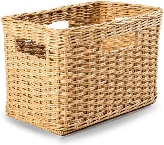 The Basket Lady Tall Rectangular Wicker Storage Basket, Small, 16.5 in L x 10.5 in W x 10.5 in H, Sandstone
