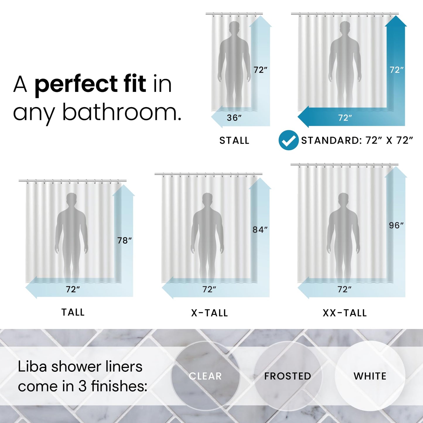LiBa Shower Curtain PEVA 8G, 72x72 Inch Waterproof Clear