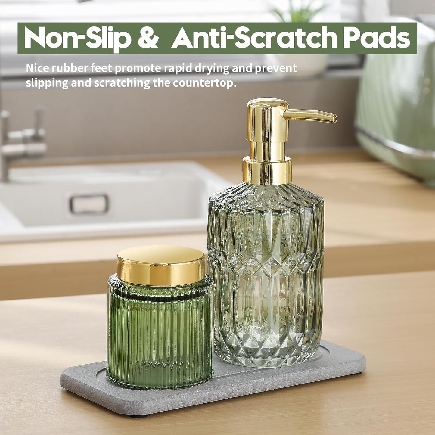 2Pack Diatomite Stone Water Absorbing Sink Tray for Kitchen & Bathroom Counter, Quick Dry Soap Dish Makeup Vanity Caddy, Dispenser Sponge Holder Space Organizer, Light Gray - 8"x 3.8"