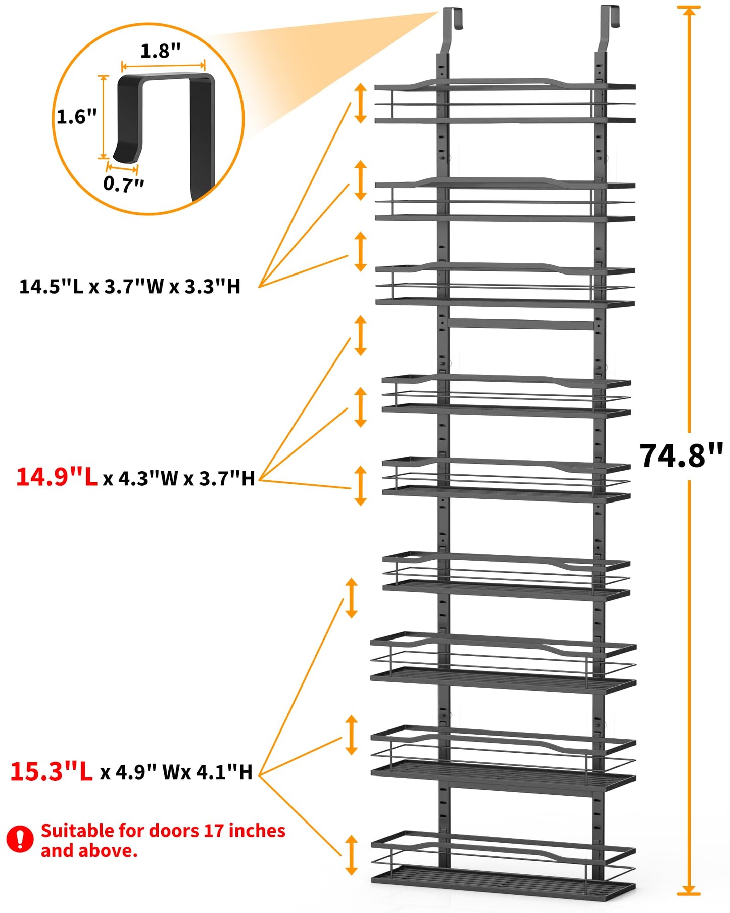 Moforoco 9-Tier Over The Door Pantry Organizer, Pantry Organization and Storage, Black Hanging