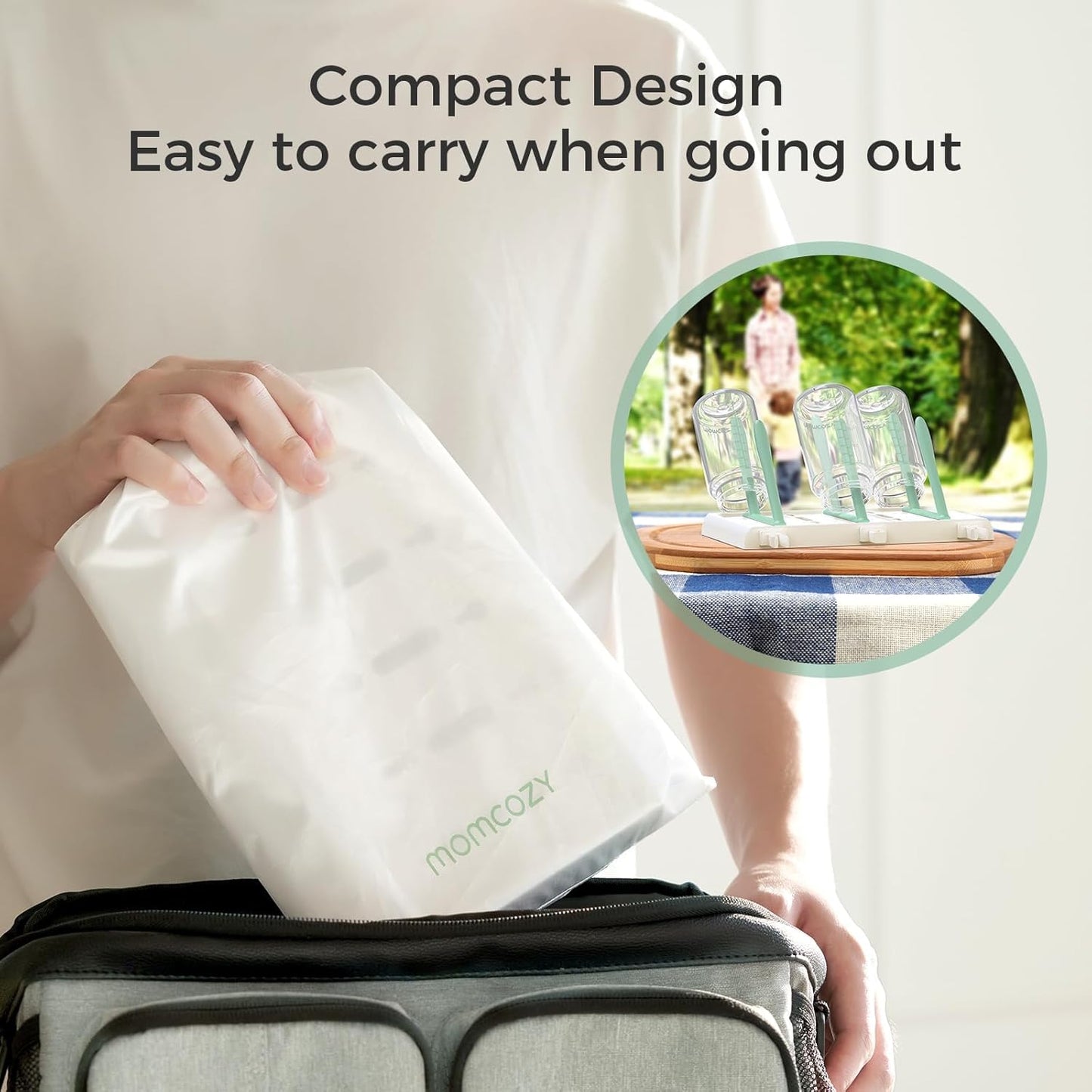 Momcozy DIY Larger Bottle Drying Rack for 18 Bottles, Space Saving Countertop Vertical Rack with Brushes Holder, Detachable Travel Bottle Rack for Baby Accessories & Pump Parts