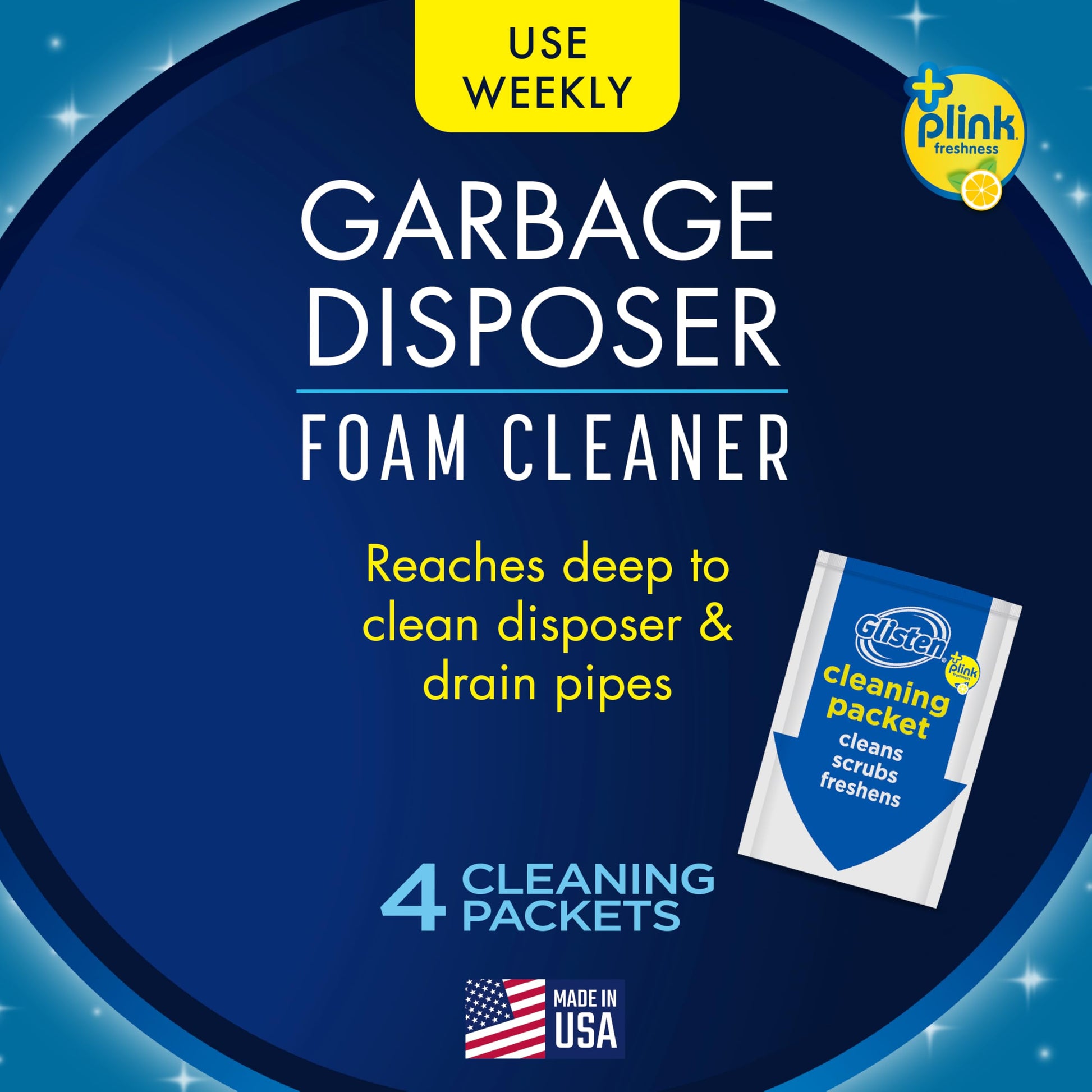 Glisten Garbage Disposer Cleaner, Lemon Scent Odor Eliminator, 4 Packets
