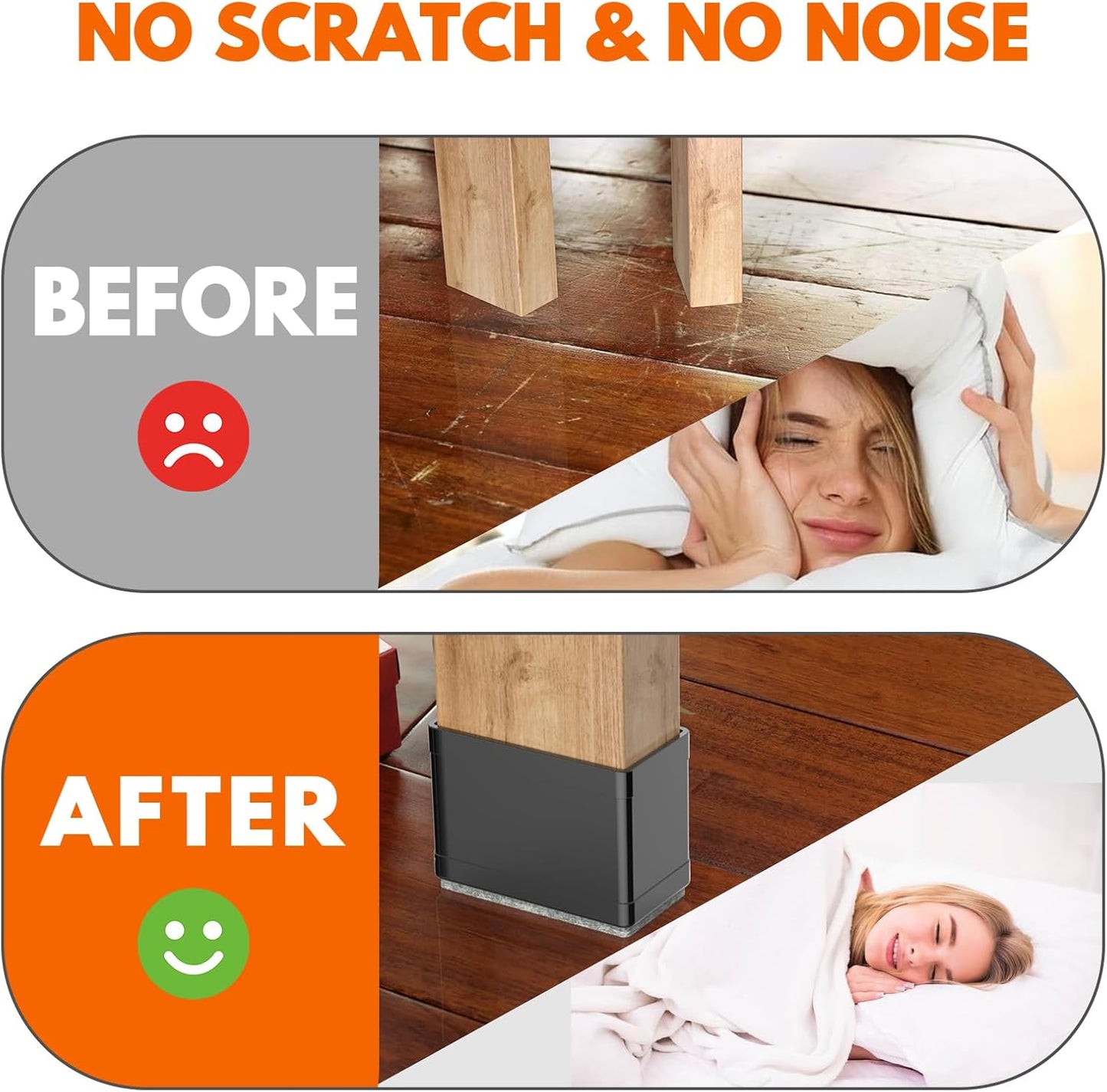 Rectangle Chair Leg Protectors for Hardwood Floors,16 PCS Silicone Covers to Protect Wood Tile Floors Felt Pads Furniture Leg Caps Reduce Noise. Easy to Move.(Black,0.5 x 2 Inch,Rectangular)