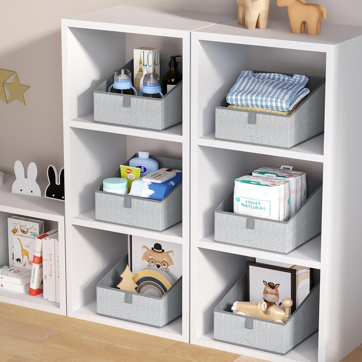 DIMJ Trapezoid Storage Bins, Closet Storage Bins with Handle, Foldable Closet Organizers and Storage Baskets for Toys, Books, Clothes, 8 Packs