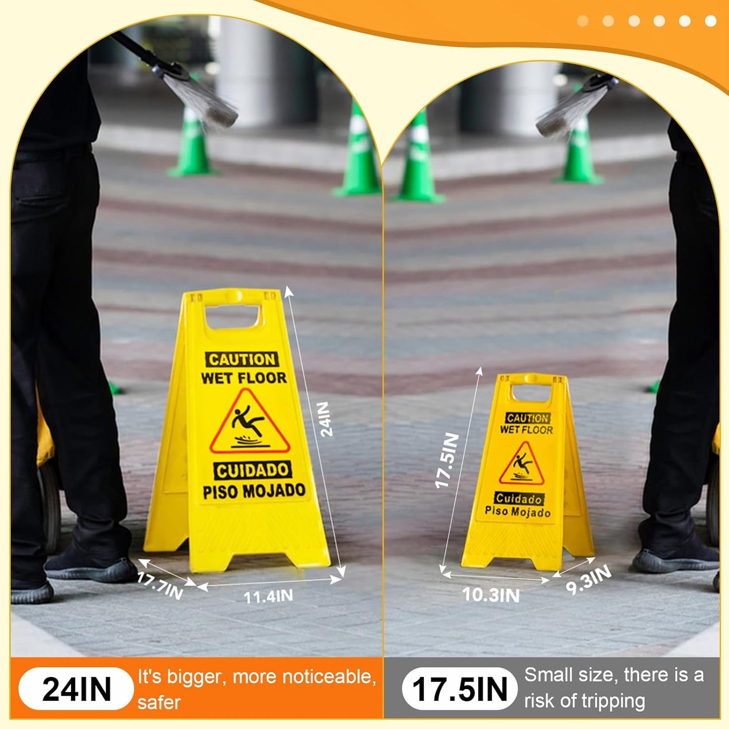 XPCARE 24 Inches Caution Wet Floor Sign, 5PACK Yellow Bilingual Double-Sided Safety Warning Signs,A Frame Safety Wet Floor Signs Commercial