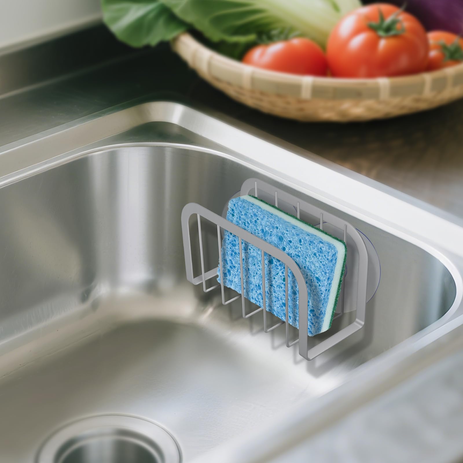 Sponge Holder for Kitchen Sink,Kitchen Sink Caddy with Sponge Holder-Silver
