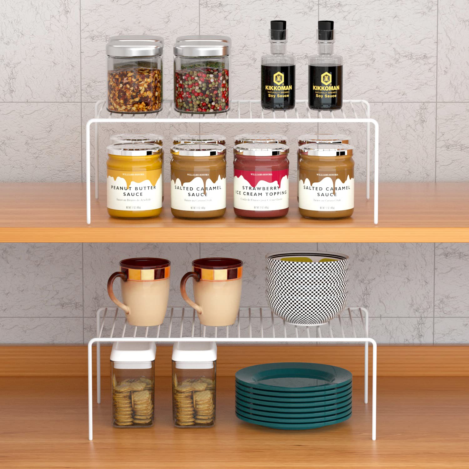 GEDLIRE Kitchen Cabinet Shelf Organizer Set of 6, Medium (13 x 9.4 inch) Metal Wire Pantry Storage