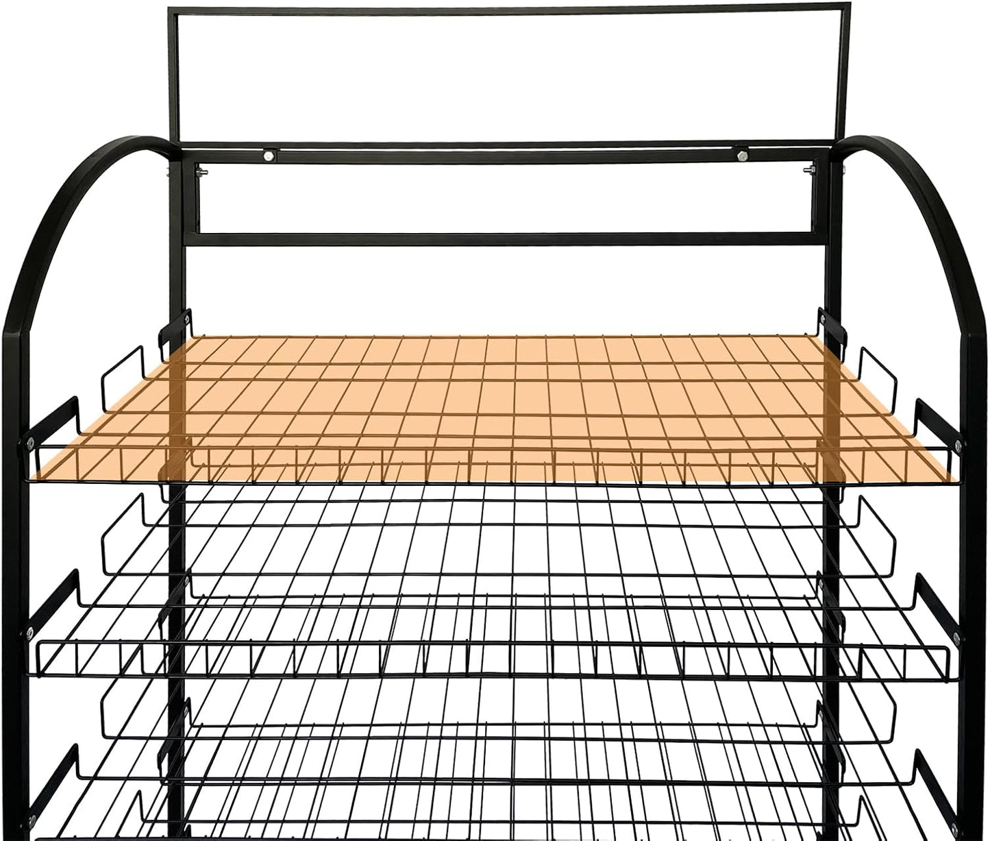 Tongmo Bakery Display Rack: Equipped with Wheels and Header Holder, 39.5" Wide Potato Chip Display Rack, 6 Shelves Snack Rack Display.(39.5", 6-Shelves, Black)