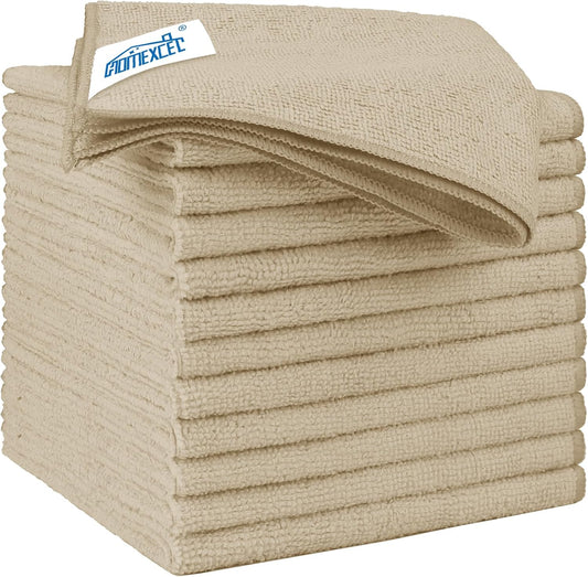 HOMEXCEL Brown Microfiber Cleaning Cloth 12 Pack, 12.5 x 12.5 inch Microfiber Towels for Cars, Ultra Absorbent Car Washing Cloth, Lint Free Streak Free Cleaning Rags for Car, Kitchen, and Window