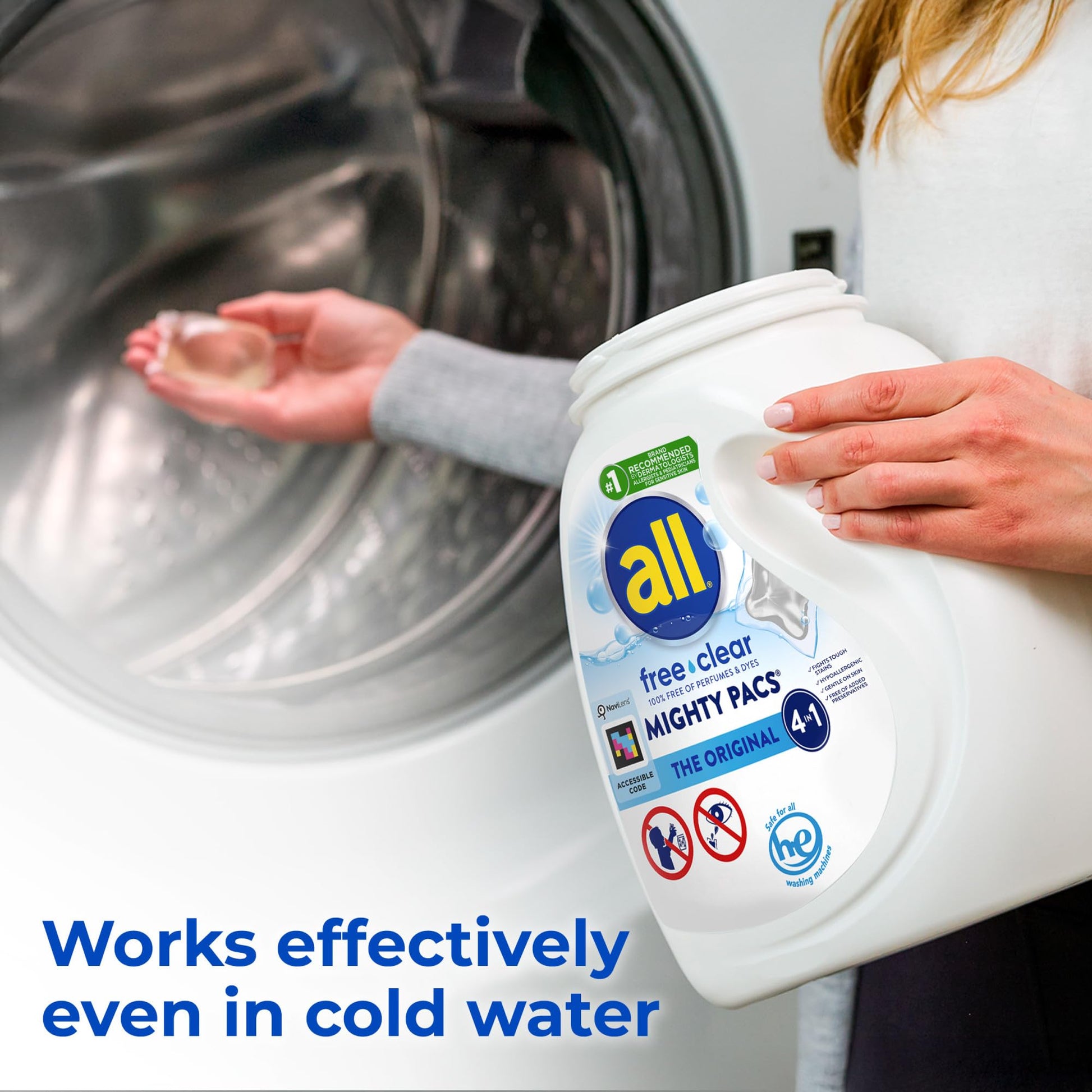 all Unit Dose Laundry Detergent, Mighty Pacs, Free Clear, 60 Count