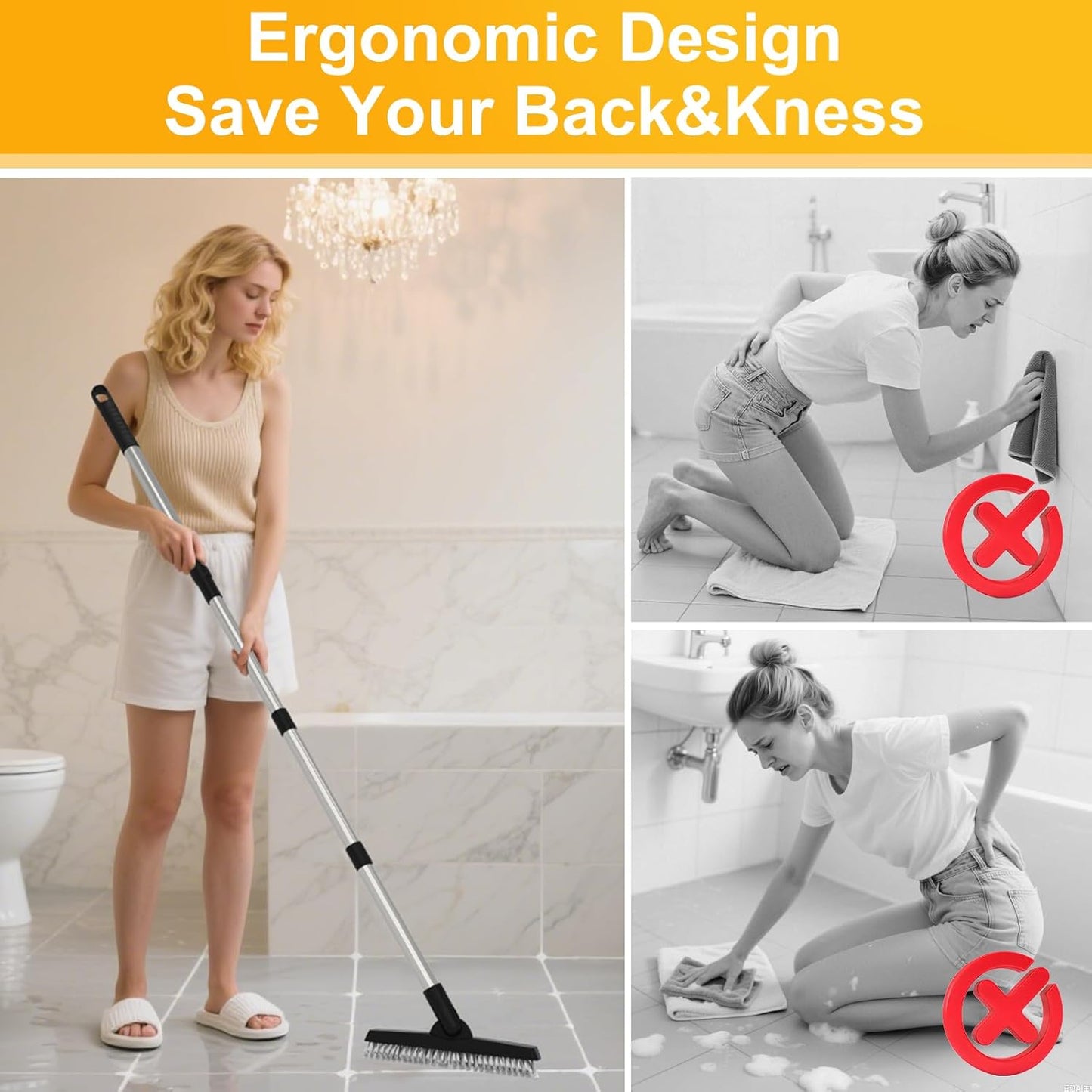 ITTAHO 2 Pack Grout Brush with Long Handle, Swivel Cleaning Grout Line Scrubber - Extendable Durable Handle Grout Cleaner Brush for Bathroom,Tile,Baseboard,Walk in Shower,Corner & Narrow Space (Black)