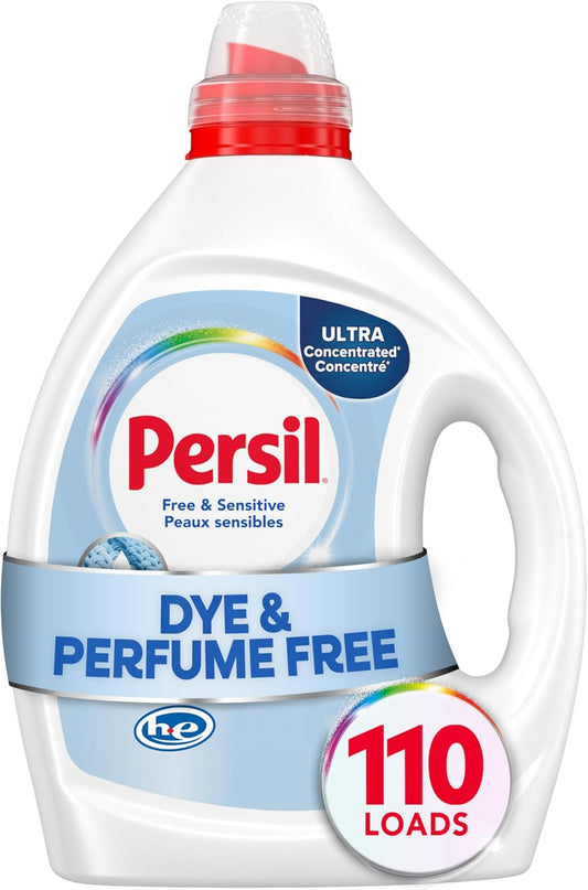 Persil Free & Sensitive Liquid Laundry Detergent, Unscented and Hypoallergenic for Sensitive Skin, Ultra Concentrated, 82.5 fl oz, 110 Loads