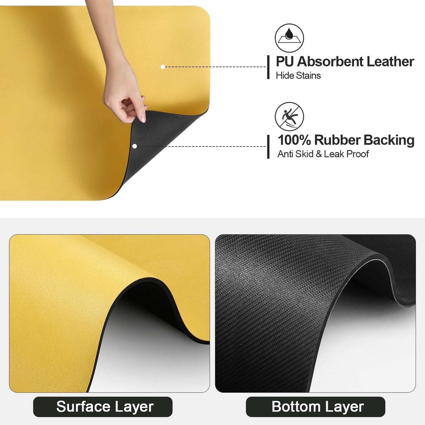 Dish Drying Mat for Kitchen Counter | Coffee Bar Mat for Countertops | Heat Resistant Drainer Mat with Non-slip Rubber Backed | Hide Stain Kitchen Absorbent Draining Mat | Yellow 16"x20"