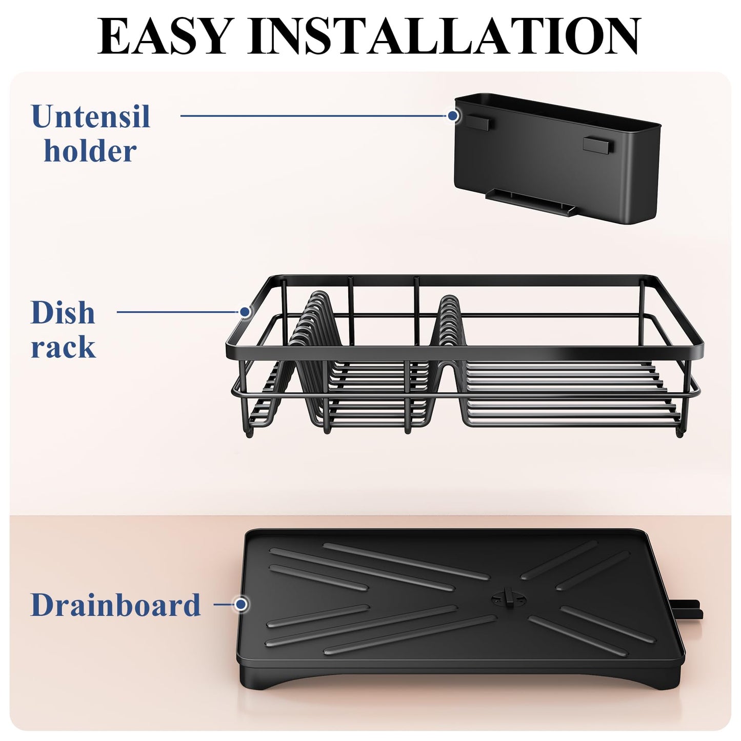 SNTD Dish Drying Rack for Kitchen Counter, 11.8" W x 16.7" L, Black