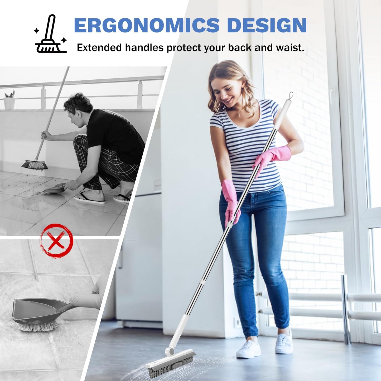 SetSail Grout Cleaner Brush with Long Handle, V-Shaped Floor Scrub Brush
