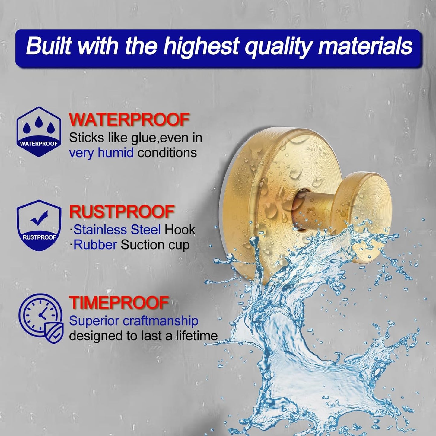 Suction Cup Hooks for Shower, Removable Towel Hooks for Bathroom Window Glass Door Wall, Bath Robe Looafh Hook for Hanging - 4 Pack, Gold1