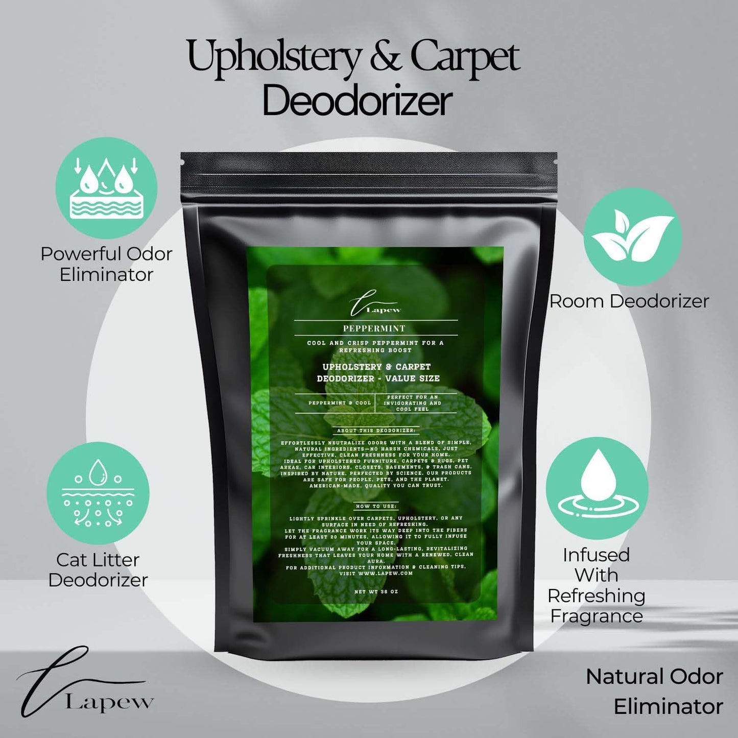 Peppermint Carpet Freshener Powder Refill 36 oz | Powerful Odor Eliminator for Home | Upholstery Deodorizer | Carpet Deodorizer | Pet Urine | Cat Litter Box