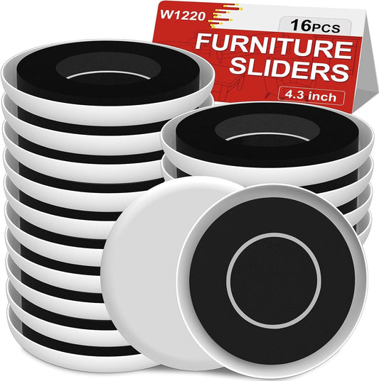 Upgrade Furniture Sliders, Furniture Sliders for Carpets, 16 PCS 4.3" Moving Pads with Anti-Slip Groove, Round Furniture Moving Sliders for Easy Move Bed Tables Cabinet Heavy Duty, Protect Carpets