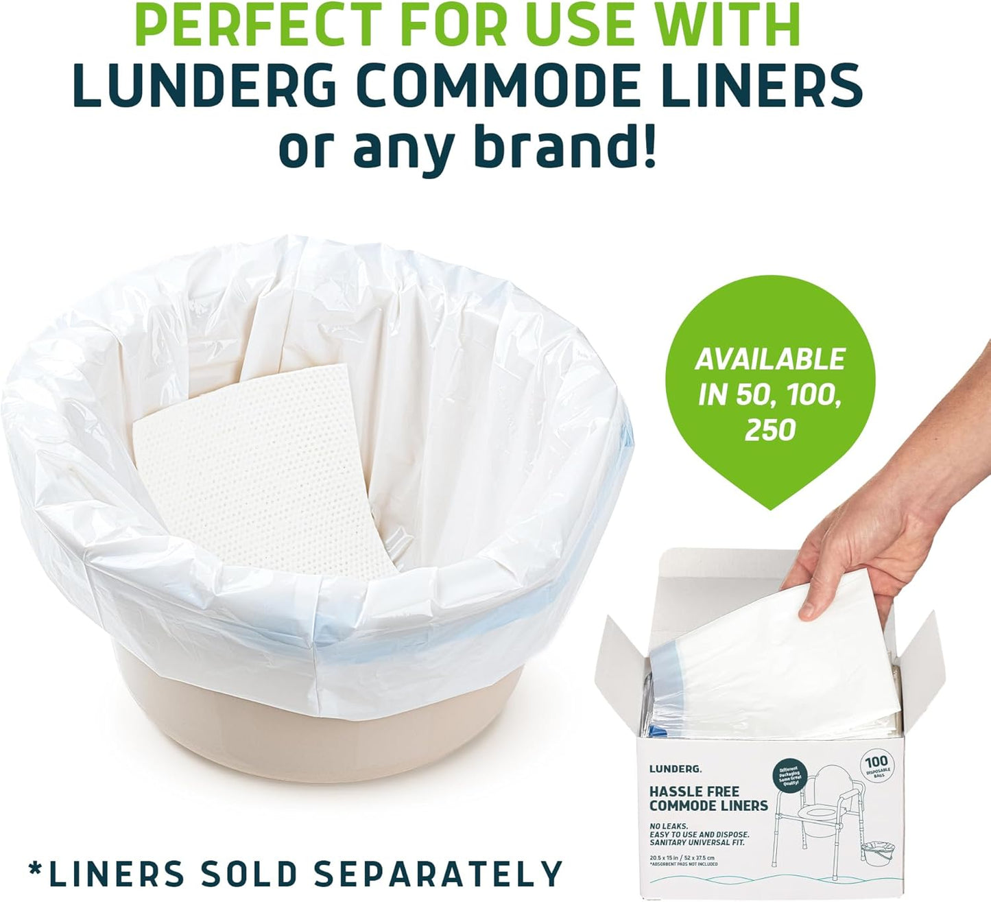 Lunderg Aloe Scented Super Absorbent Commode Pads - Medical Grade Value Pack 100 Count - for Disposable Bedside Commode Liners, Adult Chairs, Portable Buckets & Camping Toilet Bags - Light Scent