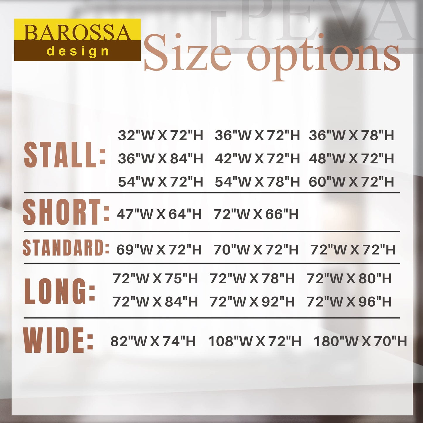 Barossa Design Premium Shower Curtain Liner Standard Size, Clear