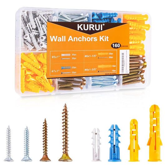 KURUI Wall Anchors Kit for Hanging Wall Art Decor, 160Pcs Drywall Anchors Assortment Kit for Frame