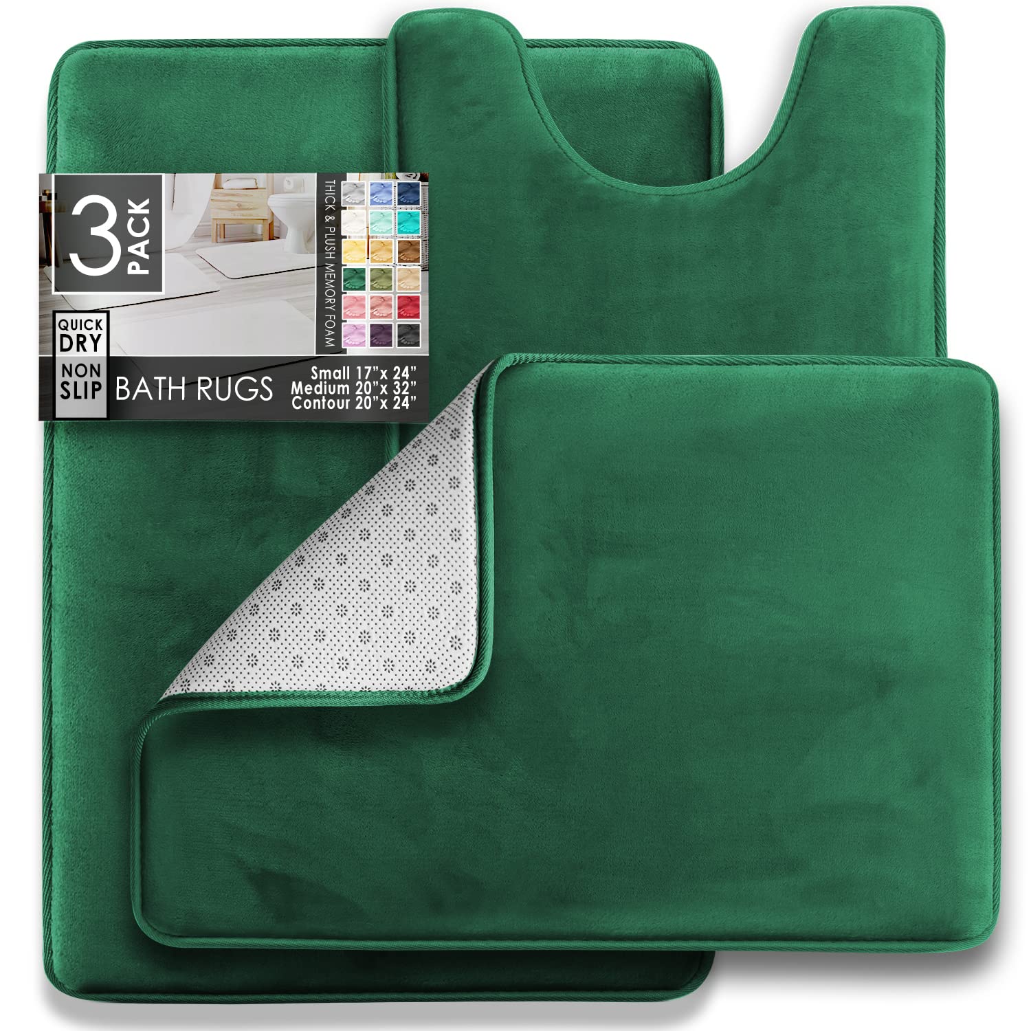 Clara Clark 3 Piece Bathroom Rugs Bath Mat Set, Velvet Memory Foam Bath Mats for Bathroom