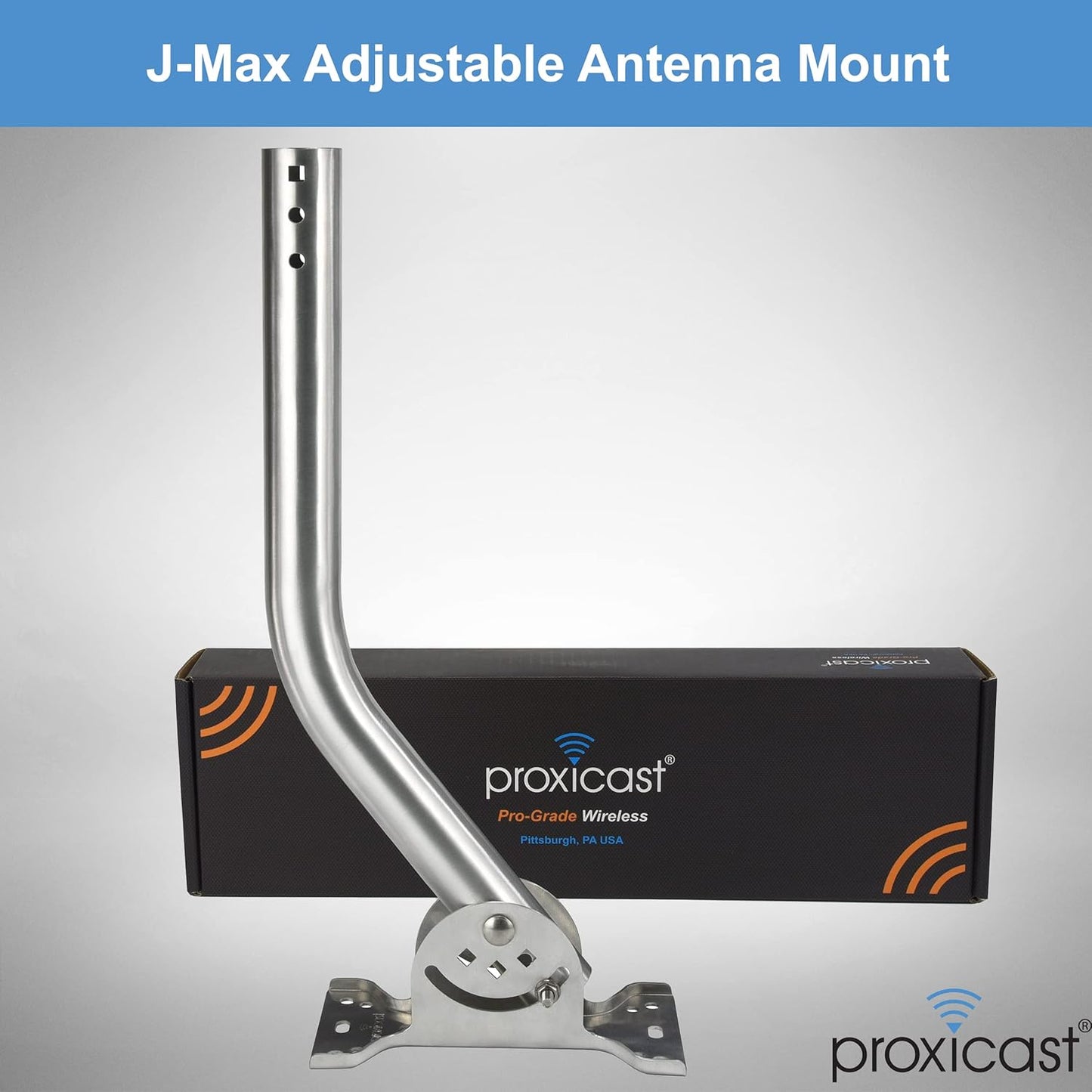 Proxicast Pro-Grade J-Max 100% Solid Stainless Steel Antenna Mount - Universal Outdoor Adjustable Pivot/Lock Bracket & J-Pipe Mast (1.5" x 36" Pole) for Wall, Eave or Roof Mounting (ANT-800-JP3-XL)