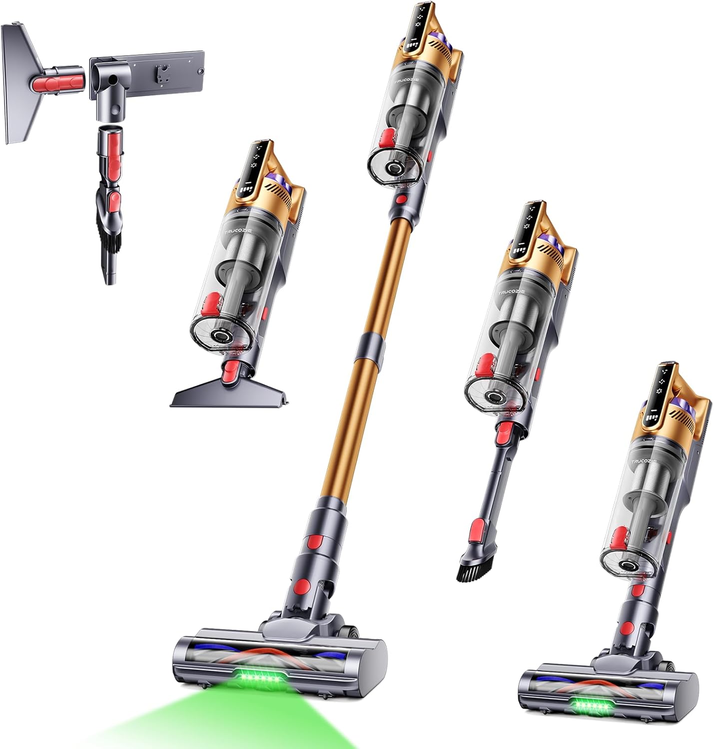 Trucozie Cordless Vacuum Cleaner with Self-Standing, 50 mins Runtime Lightweight Stick Vacuum with Powerful Suction, Anti-Tangle Wireless Vacuum Versatile for Hard Floor/Carpet/Pet Hair, Gold