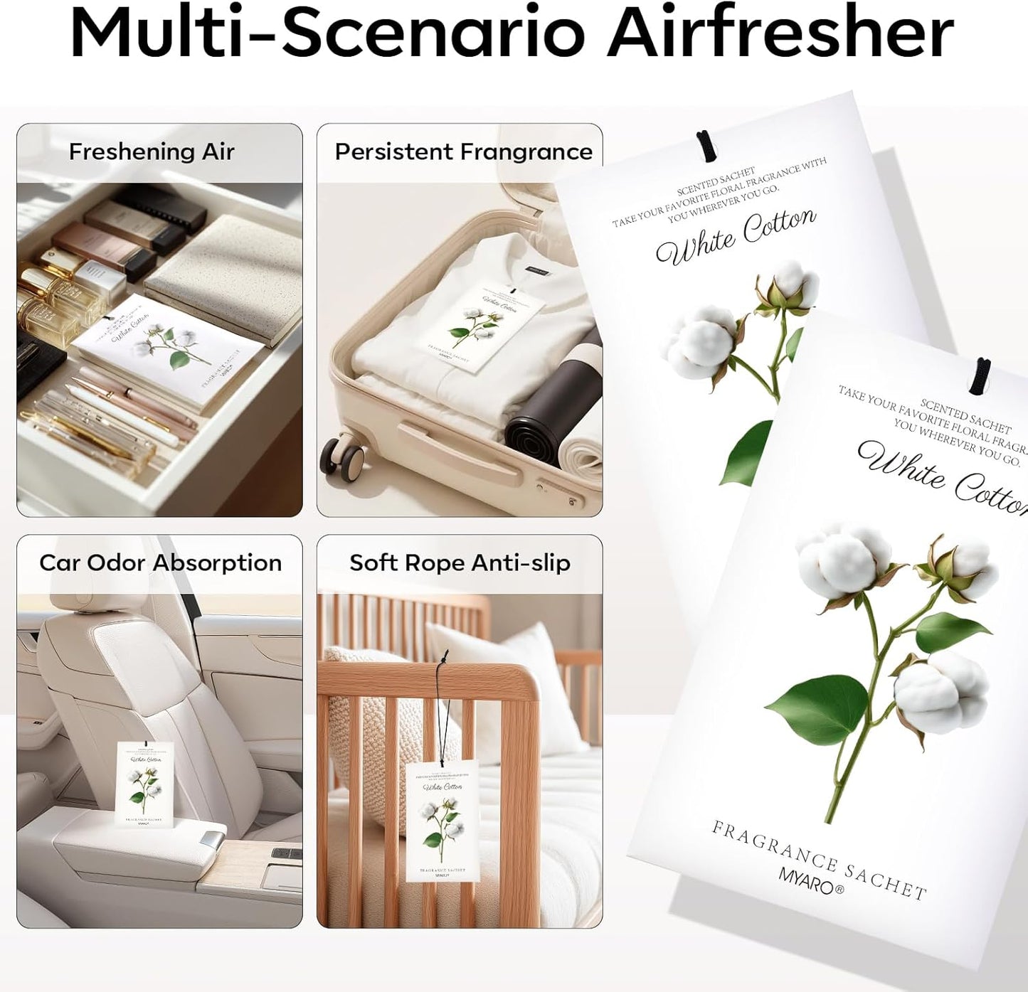 12 Packs Scent Sachets for Closet Clothes Storage - White Cotton Fragrance Long Lasting Home Air Freshener Odor Deodorizer