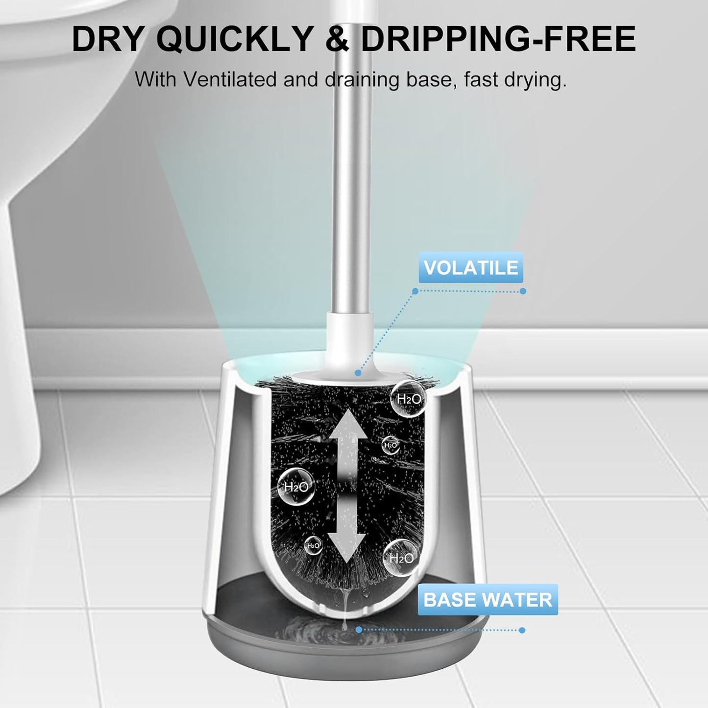 SetSail Toilet Brush 4 Pack Toilet Bowl Brush and Holder Toilet Cleaner Brush with Nylon Bristles Ventilated Toilet Brushes for Bathroom with Holder for Toilet Scrubber Cleaning, White & Grey