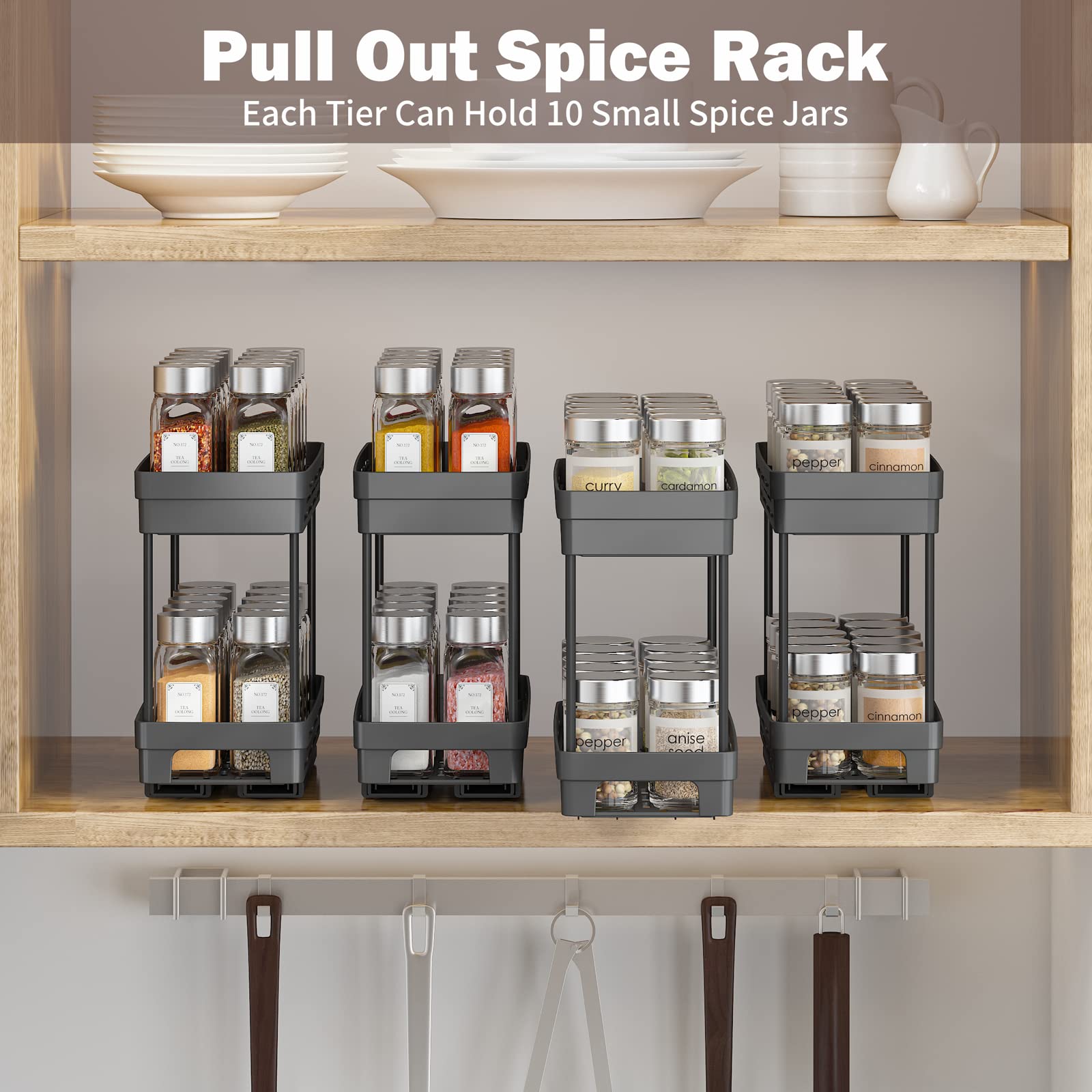 Pull Out Spice Rack Organizer for Cabinet, 3 Packs Slide Out Spice Racks Organizer, Spice Cabinet