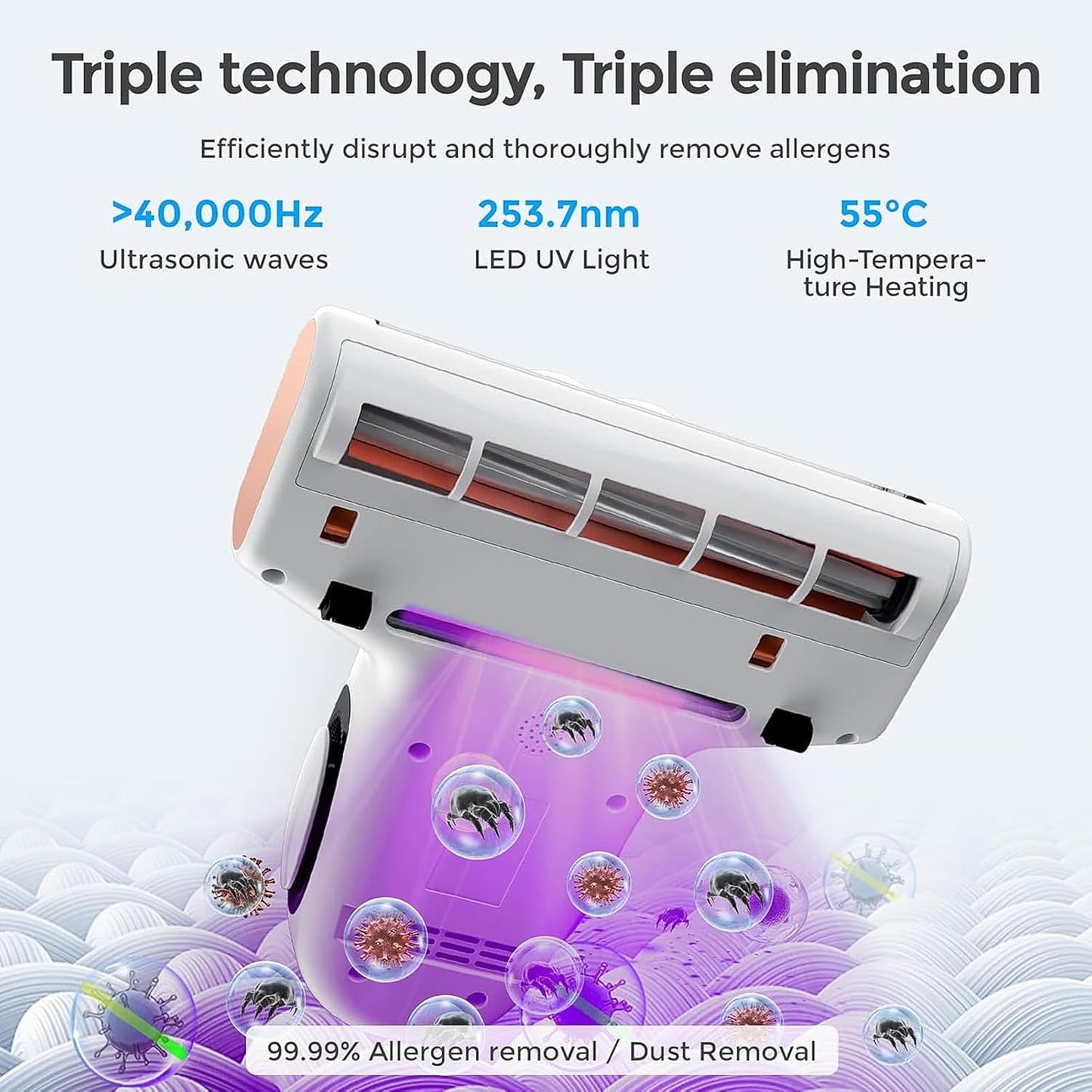 JIGOO J300 Lite Mattress Vacuum Cleaner，Bed Vacuum Cleaner with Dust Sensor with 253.7nm UV-C Light，Ultrasonic and High Heating Multifunctional Handheld Vacuums for Bed, Sofa, Couch （Corded）